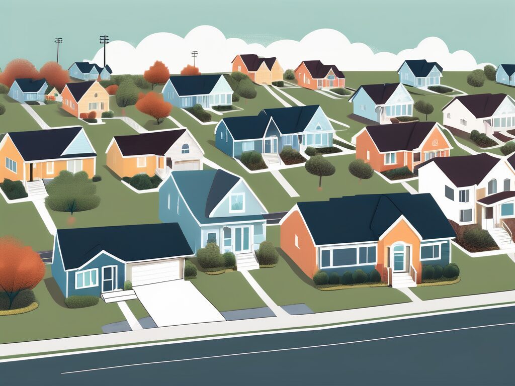 A suburban neighborhood with various types of houses