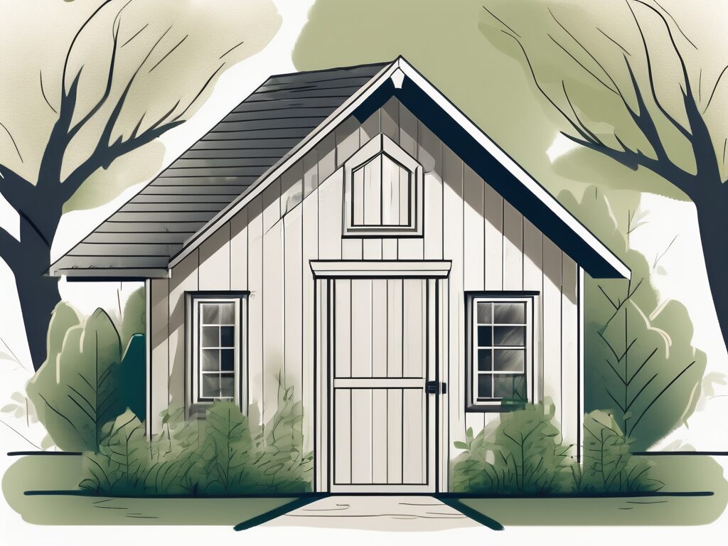 A well-constructed shed in a lush backyard of a beautiful house