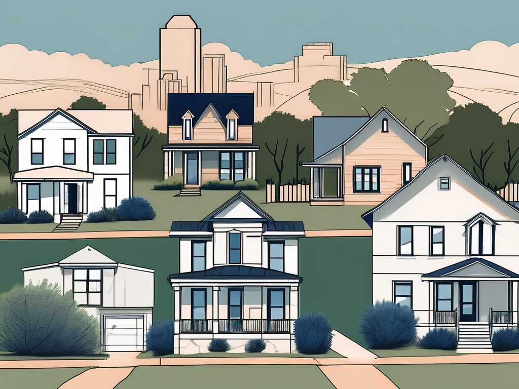 A variety of architectural styles of houses typically found in texas