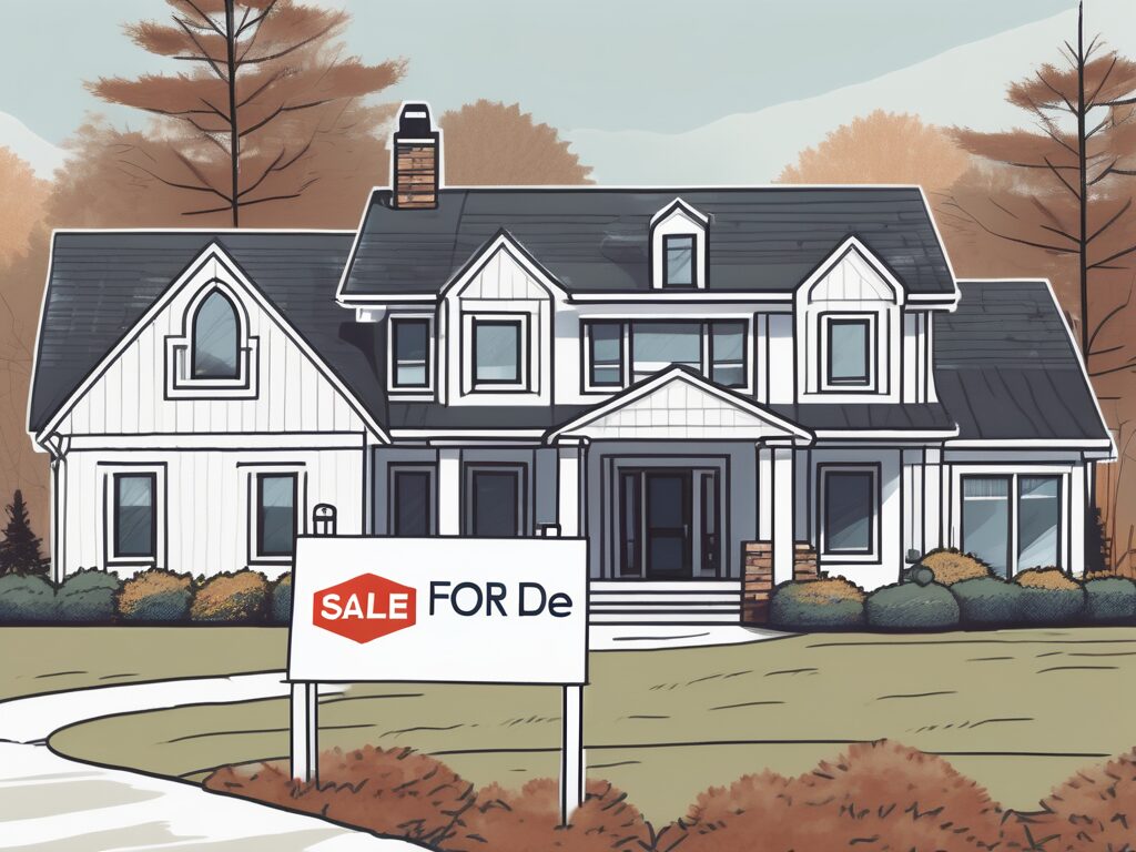 A traditional connecticut home with a "for sale by owner" sign in the front yard