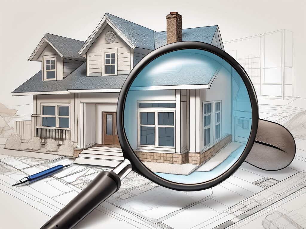 A magnifying glass hovering over a detailed model of a house