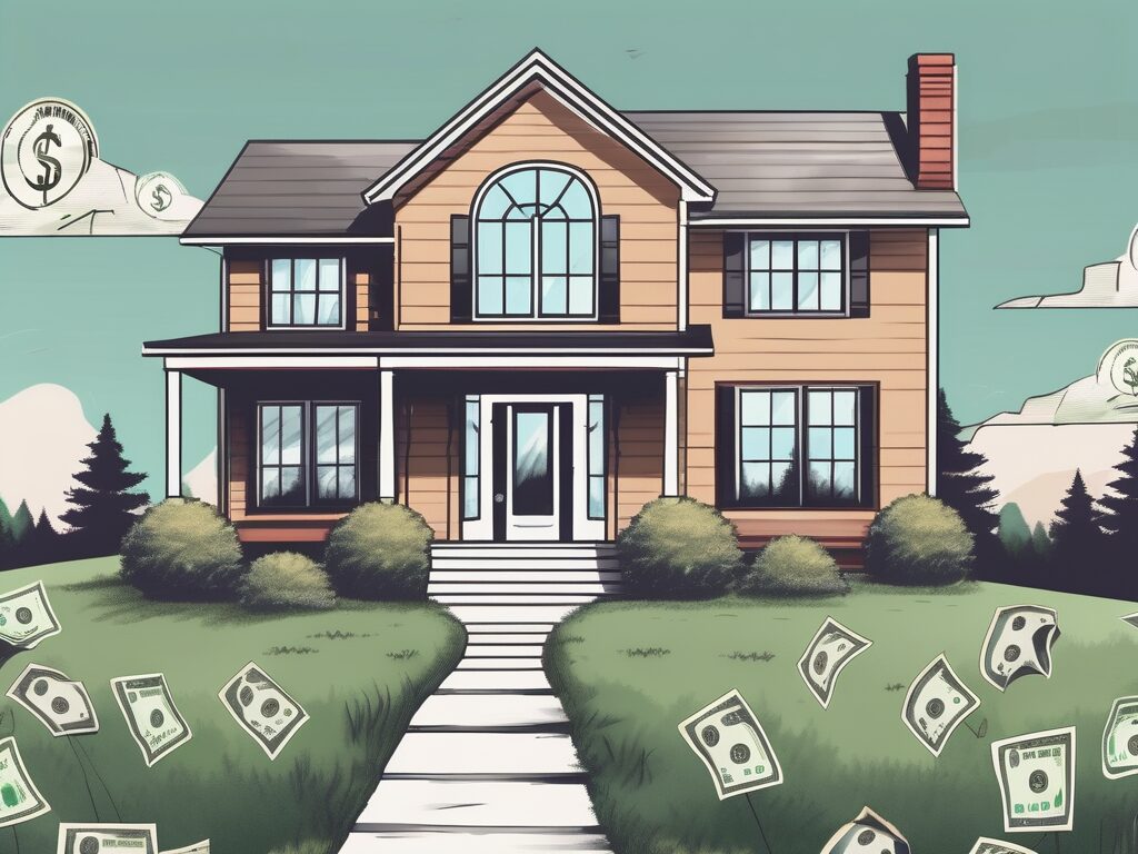 A house with a "for sale" sign in the front yard