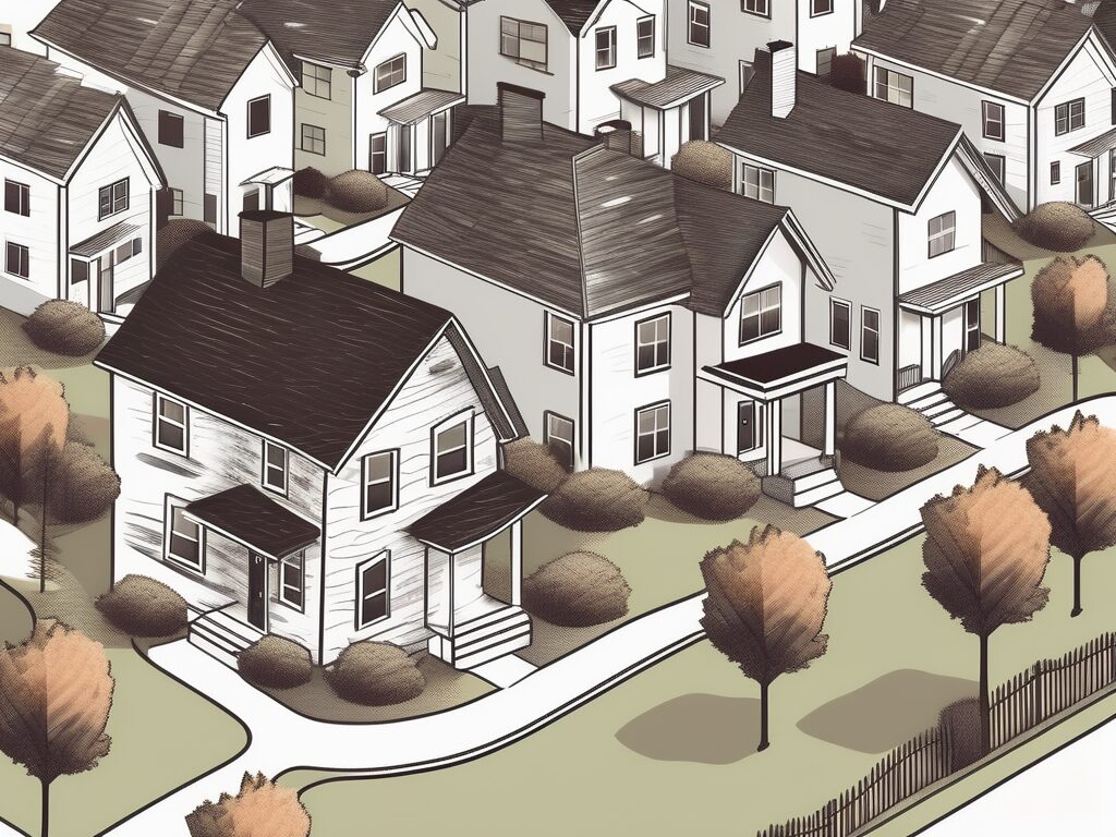 A charming elm grove neighborhood with various homes and a pile of cash