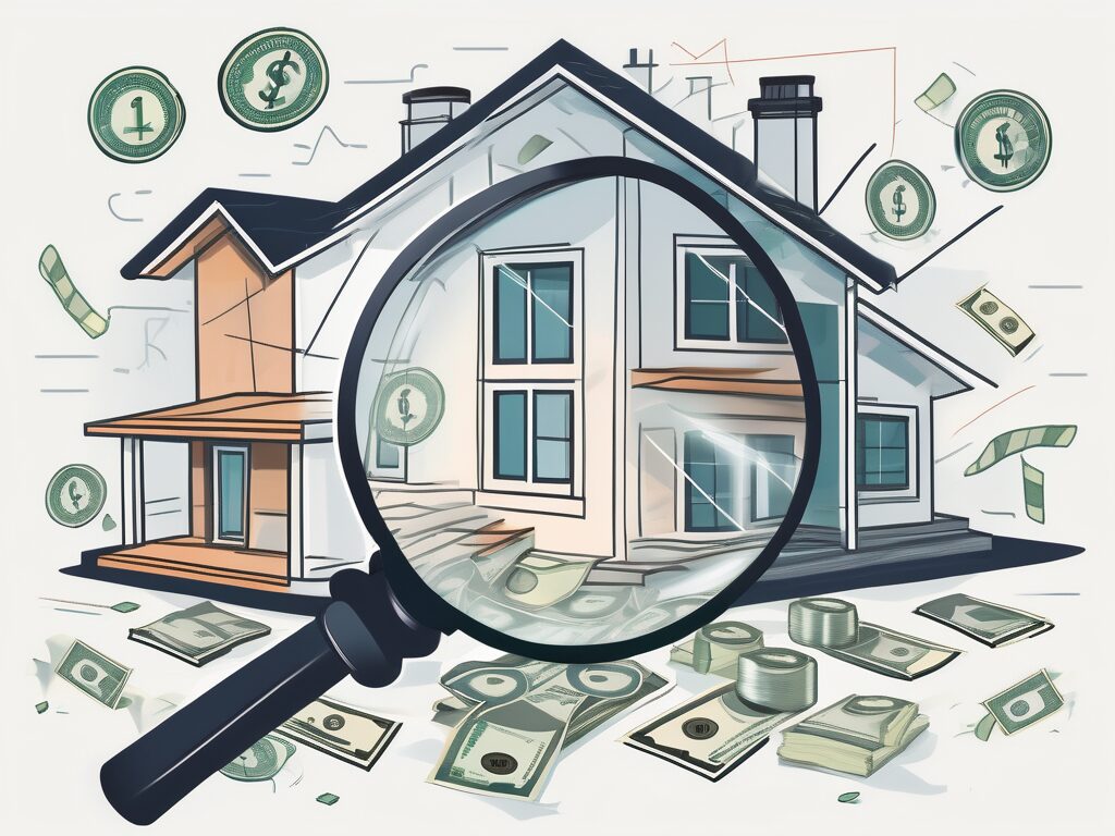 A magnifying glass highlighting various parts of a house