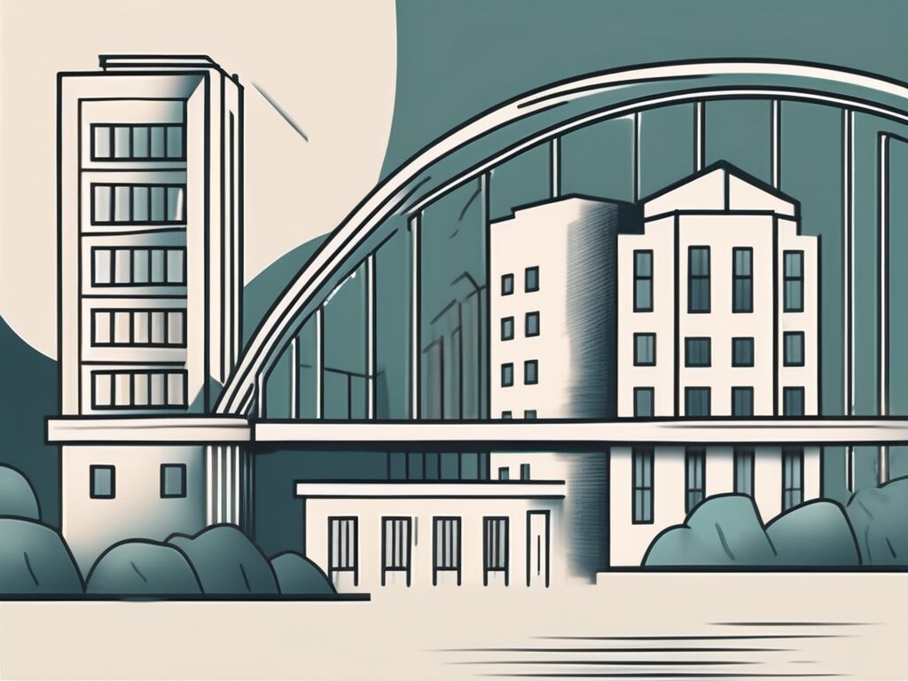 A house and a bank with a symbolic bridge connecting them