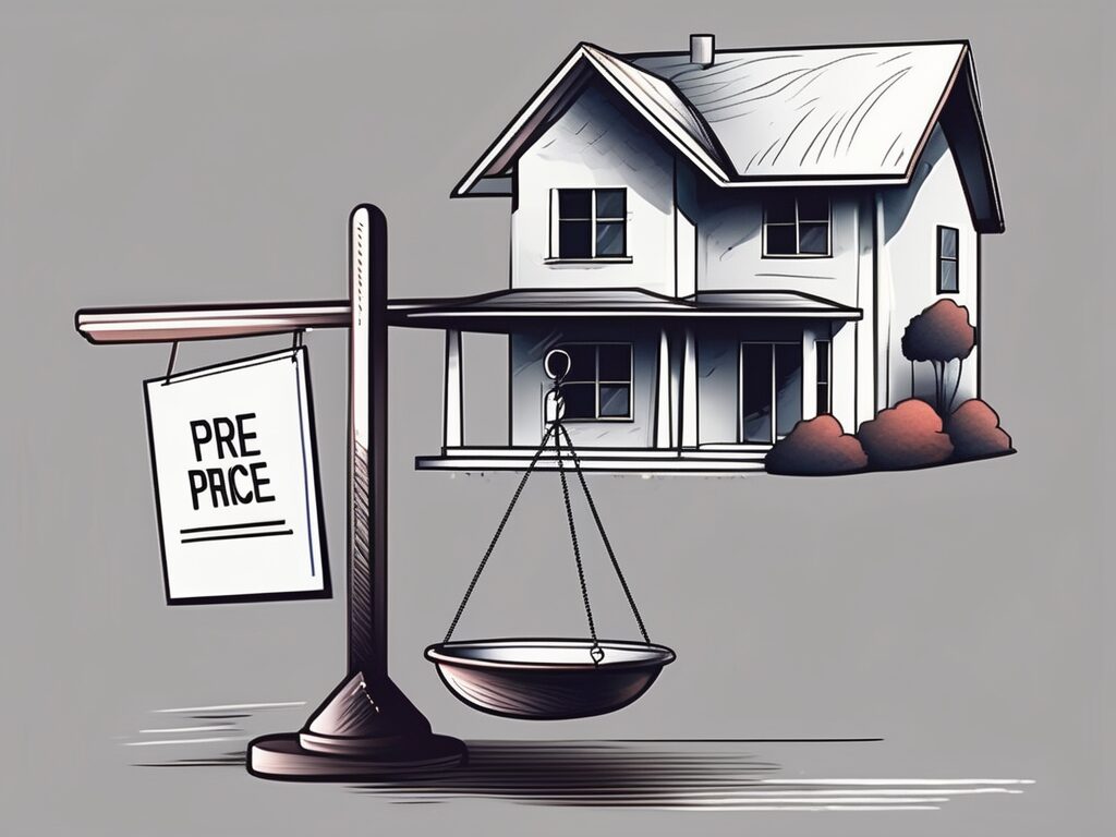 A beautiful house with a price tag showing a reduced price