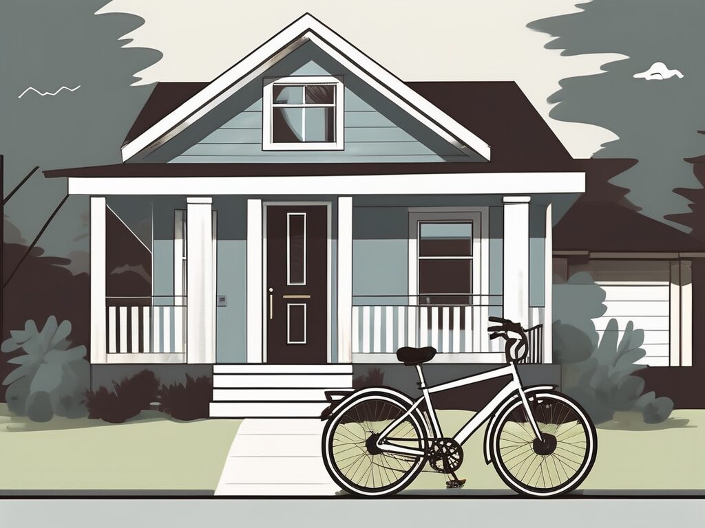 A rental property with a 'for sale' sign in the front yard