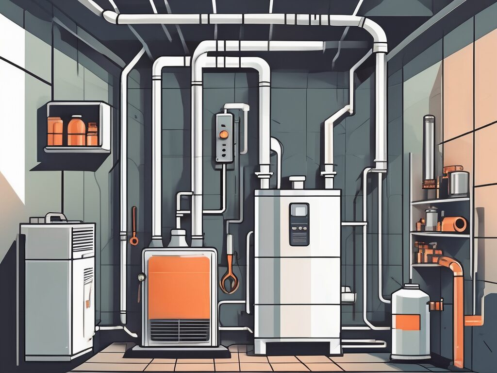 A well-maintained furnace with various tools around it