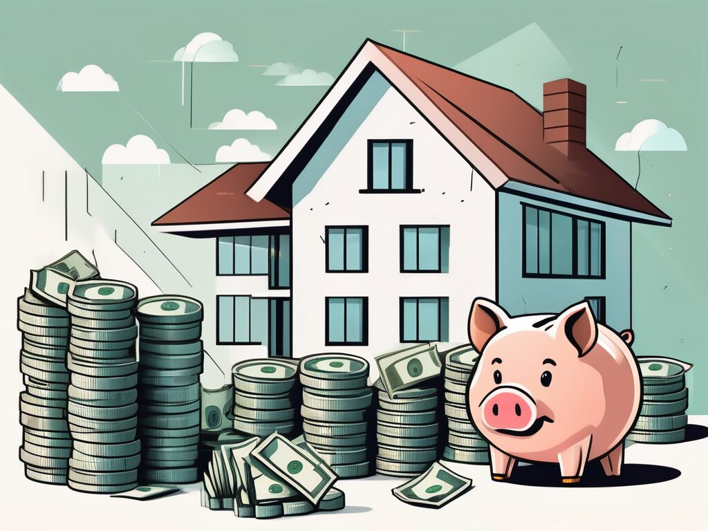 A house with a large piggy bank next to it