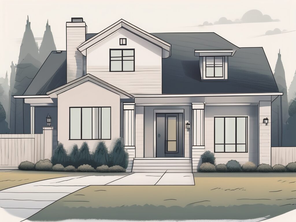 A house with a "for sale" sign in the front yard