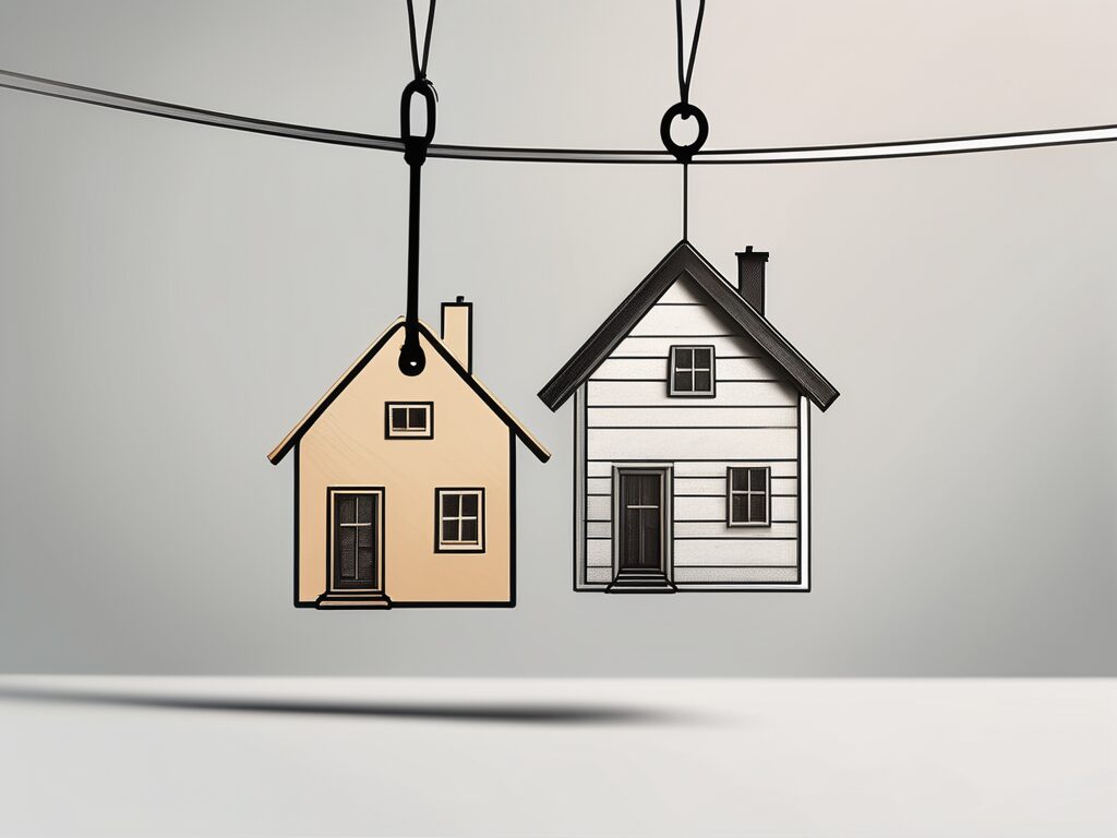 A house with two mortgage tags hanging from it