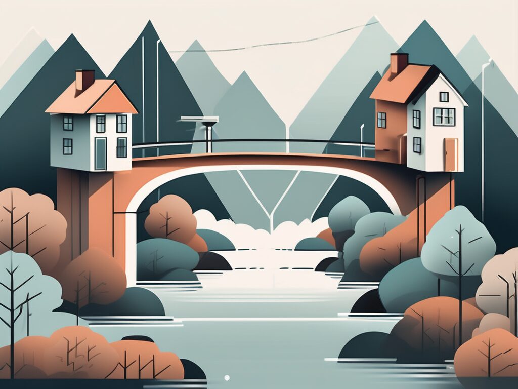 A bridge made of house-shaped pieces