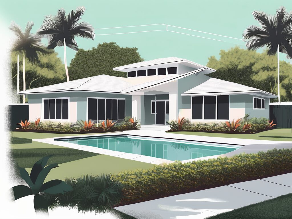 A pristine miami springs home with lush landscaping and a 'for sale' sign