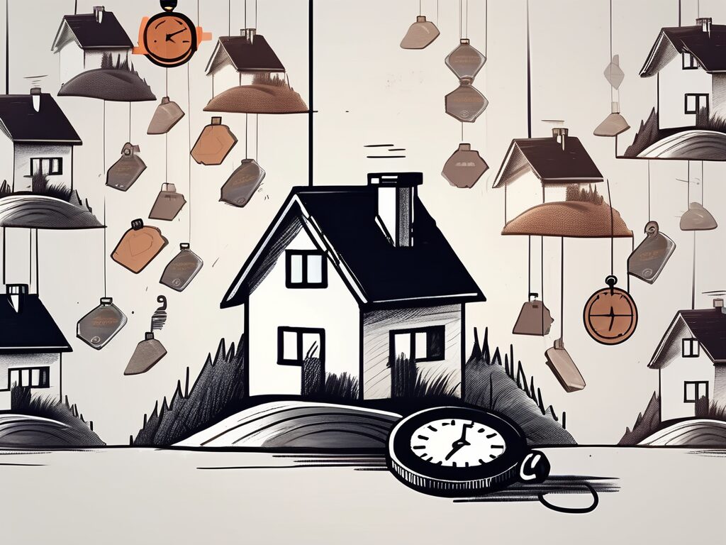 A house on a hill with price tags hanging off it