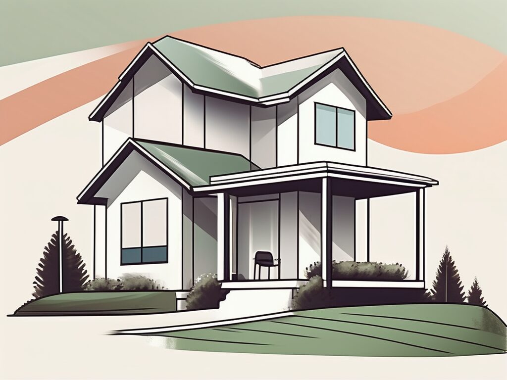 A golf course with a for-sale sign on a house in the background