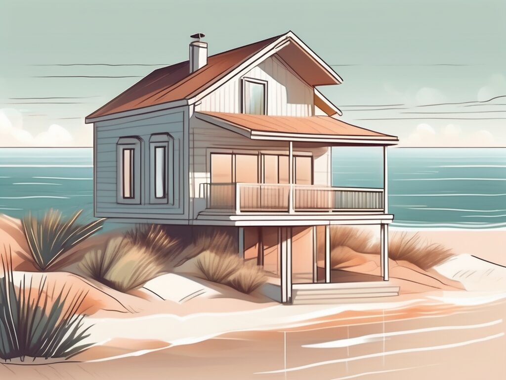 A charming house on a sunny coastline with a price tag hanging from it