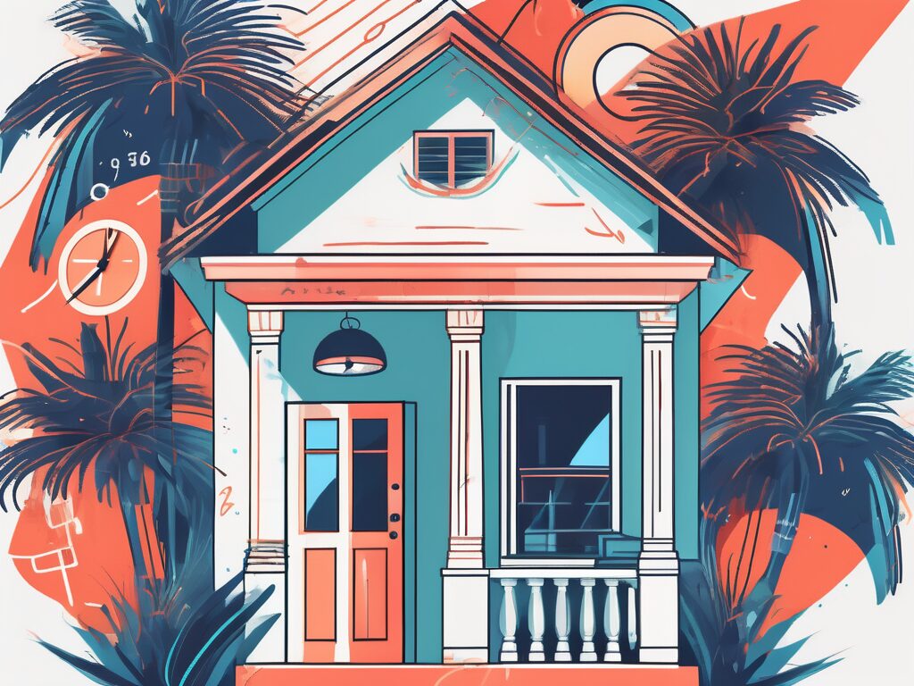 A vibrant palm beach house with a price tag hanging from it