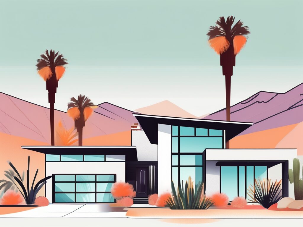 A vibrant palm springs landscape with a stylish house prominently featured