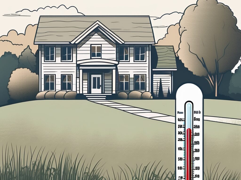 A house with a 'for sale' sign on the front lawn