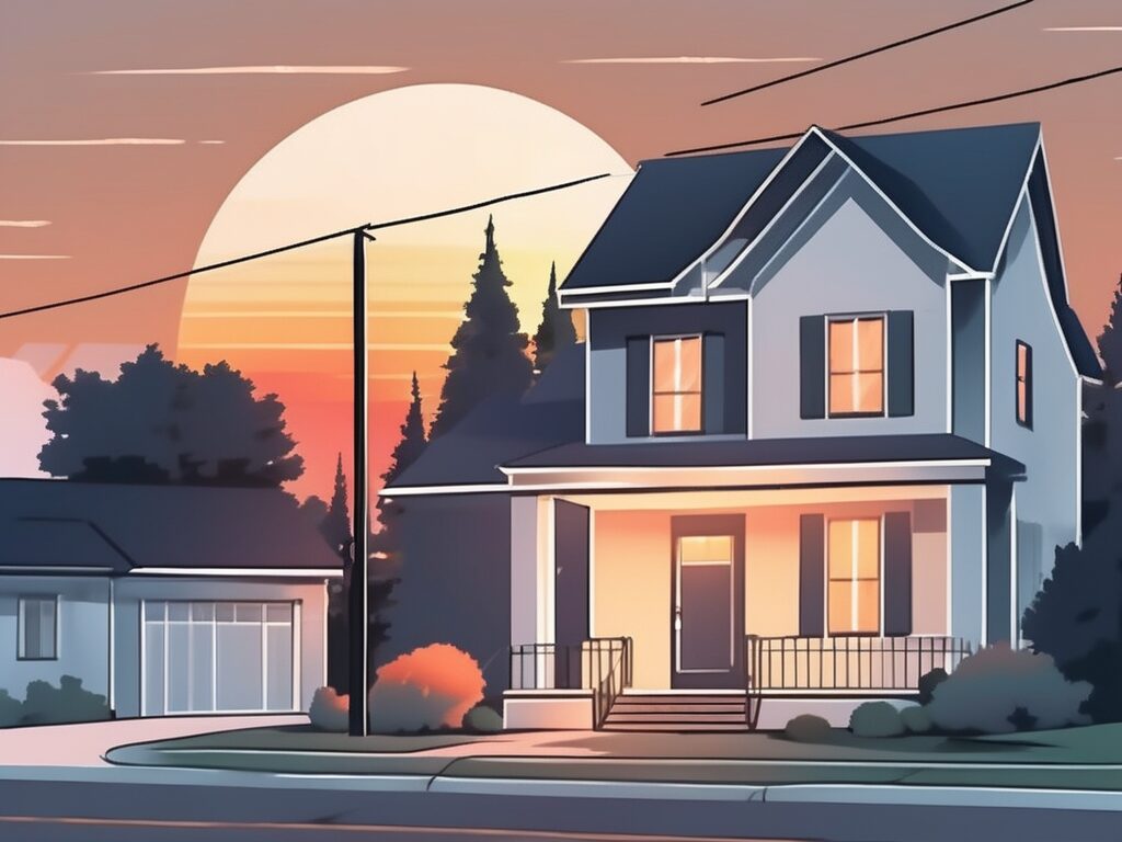 A house with a 'for sale' sign in a serene neighborhood of jay