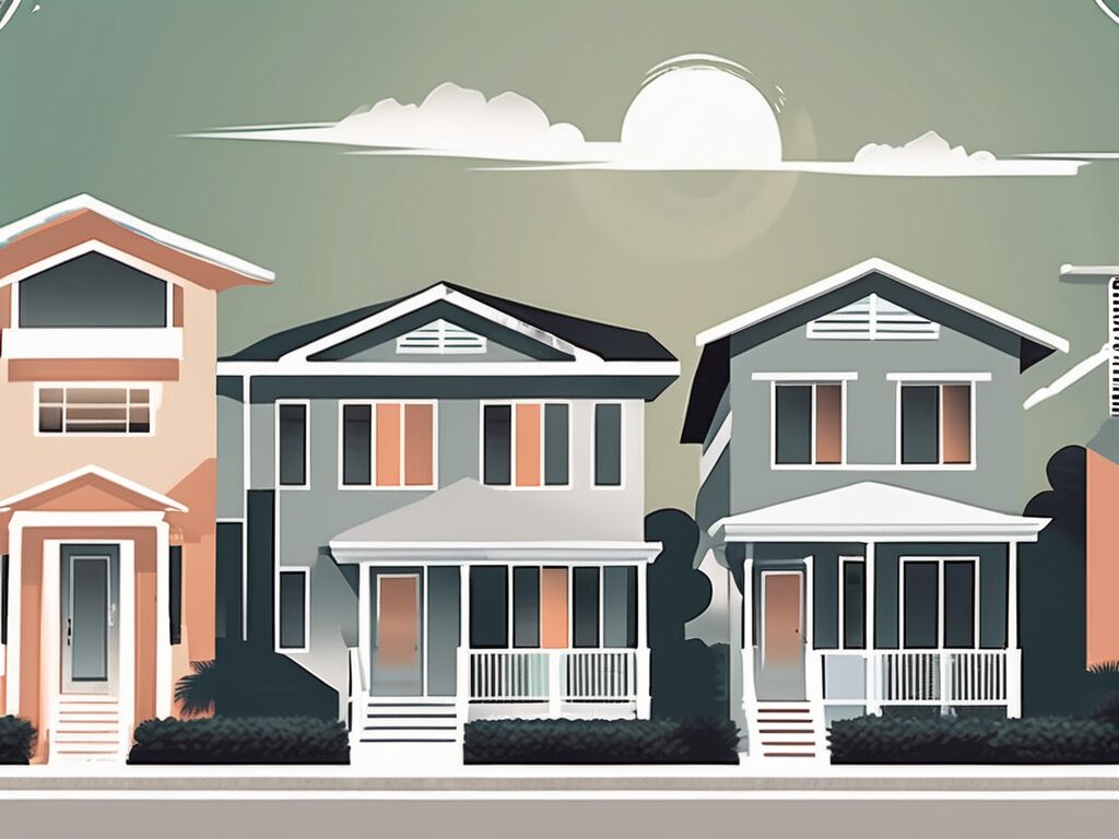 A picturesque miami lakes neighborhood with various houses showcasing 'for sale' signs