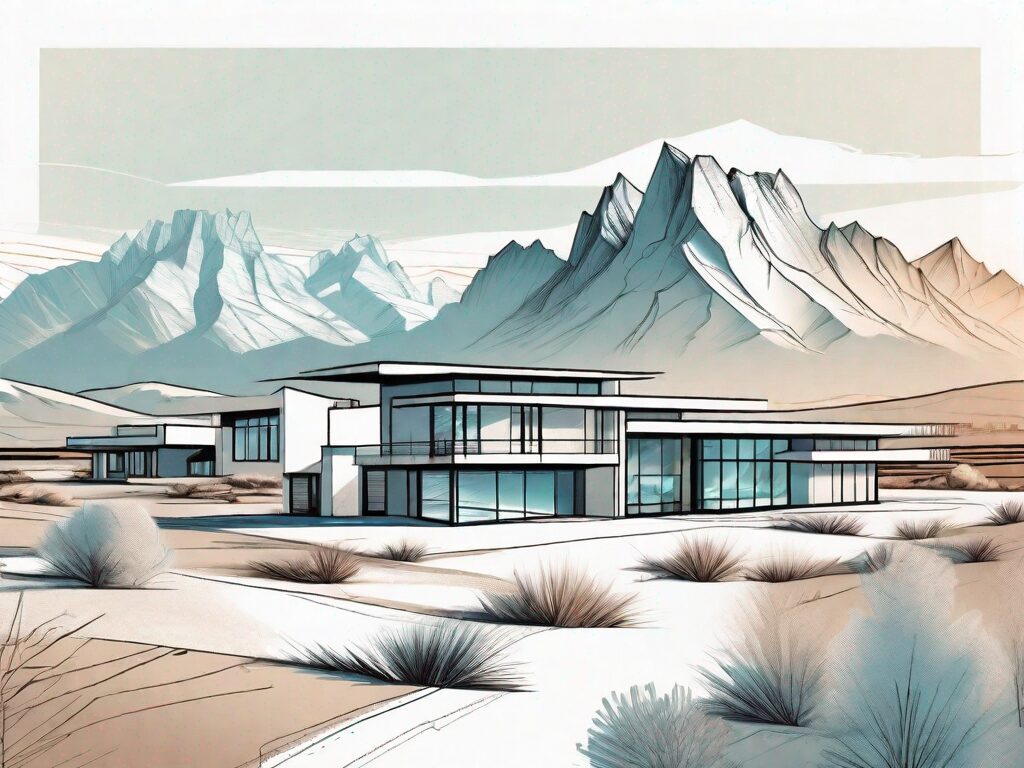 A futuristic wyoming landscape featuring a variety of modern and sophisticated real estate properties