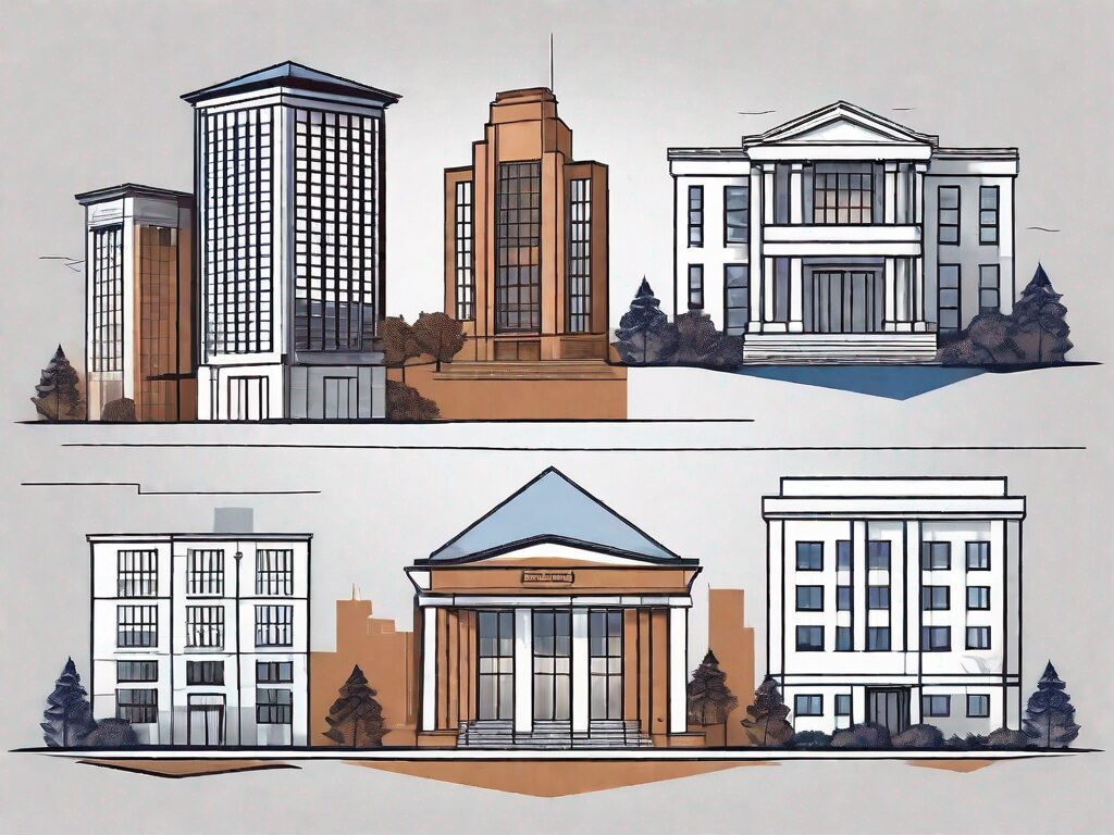 Several modern and traditional style buildings