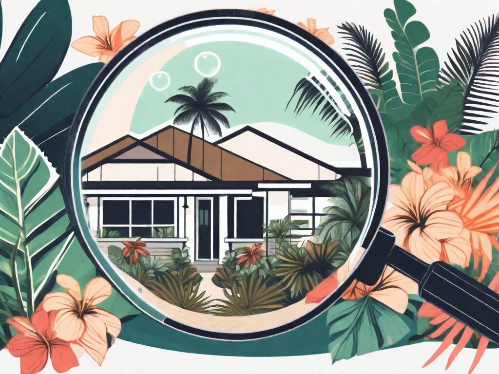 A hawaiian home with a magnifying glass hovering over it