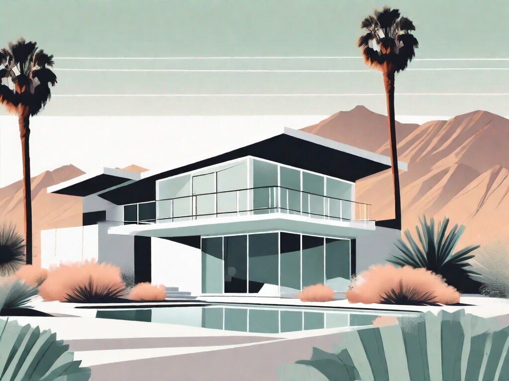 A scenic palm springs landscape with a house in the foreground