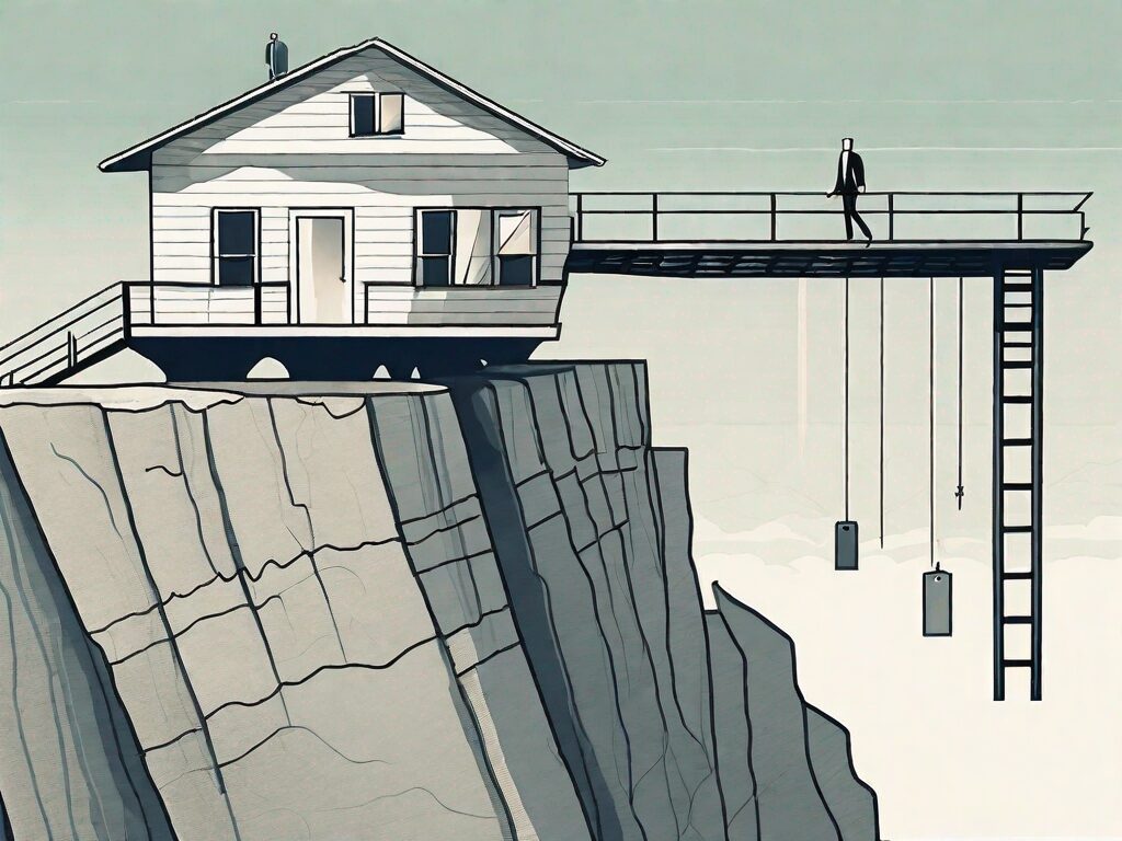 A teetering house on the edge of a cliff