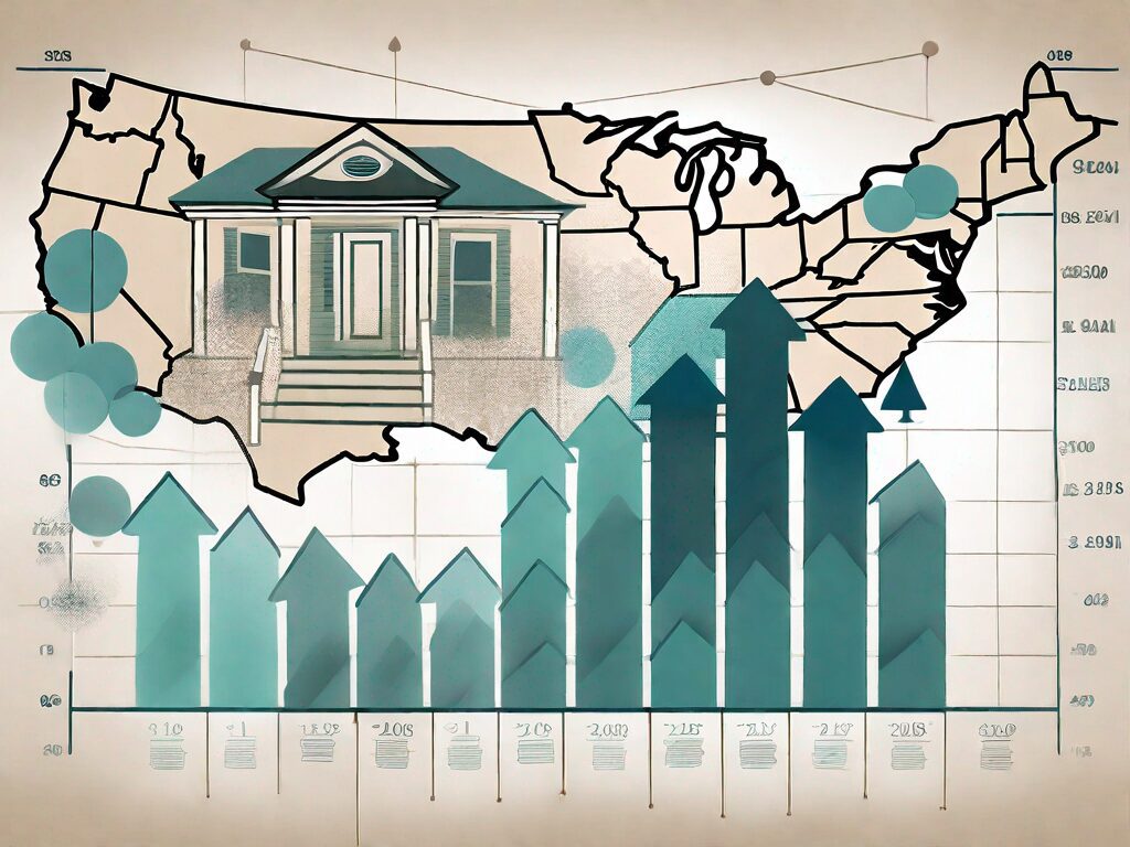 A rising graph superimposed on a stylized map of mississippi