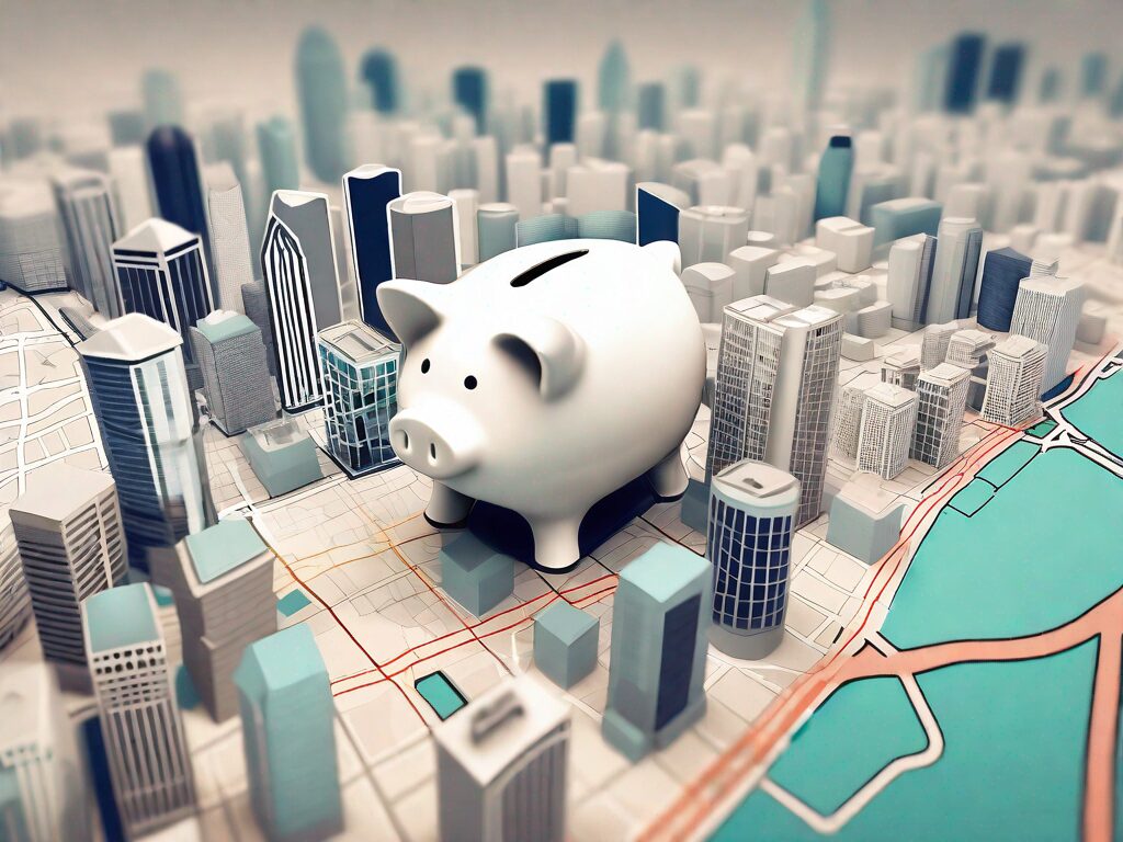 A piggy bank on a map of charlotte