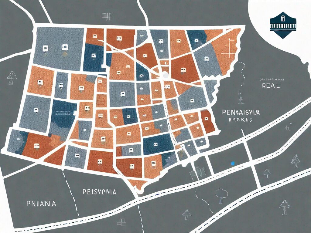 A map of pennsylvania dotted with symbolic houses