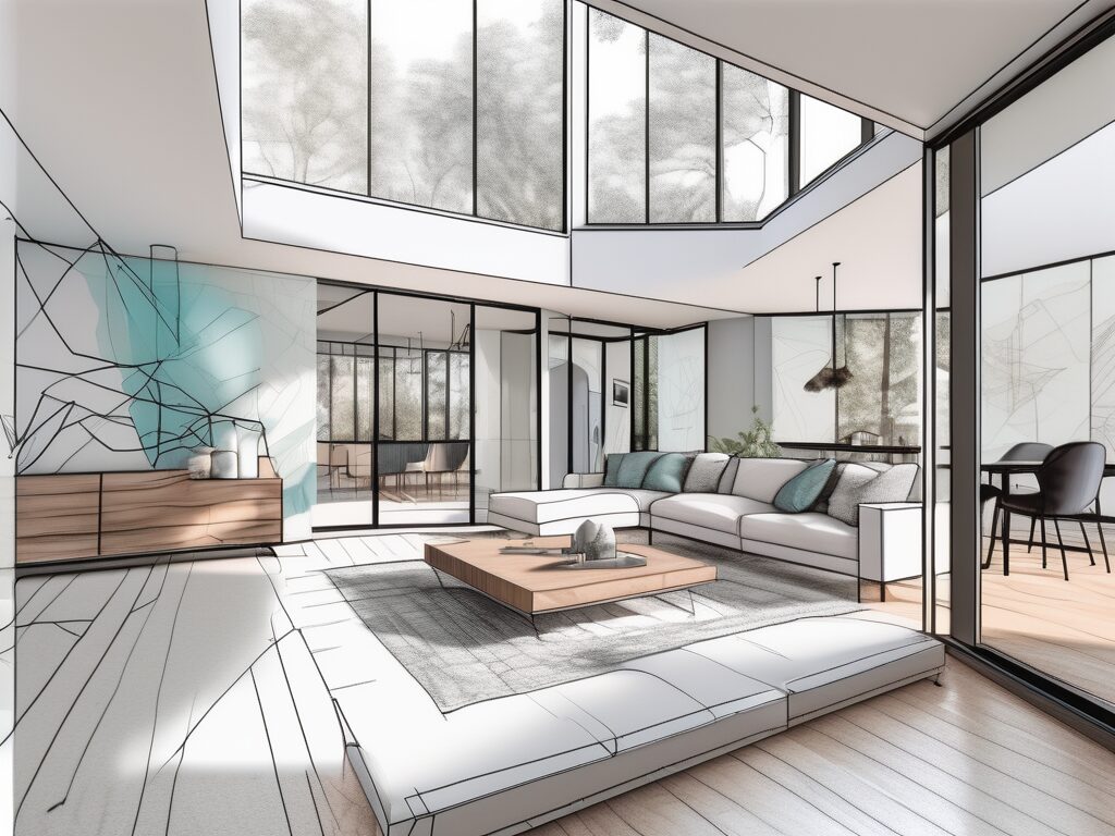 A modern home in brooksville with a digital interface overlay showing a 3d virtual tour in progress