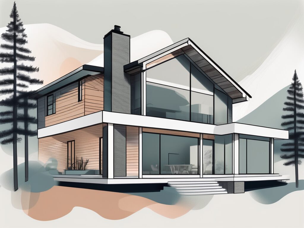 A modern home in lake placid with a digital interface overlay showing a virtual tour in progress