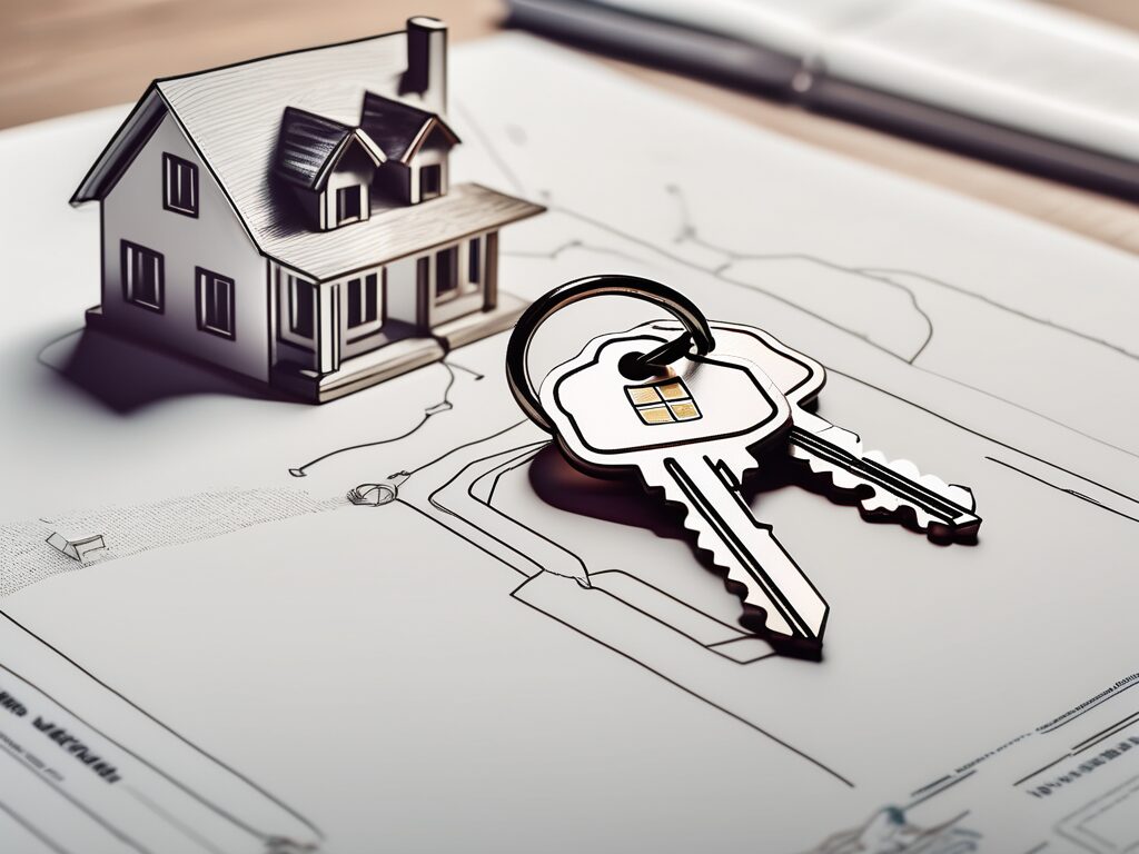 A pair of keys resting on a document with a house outline