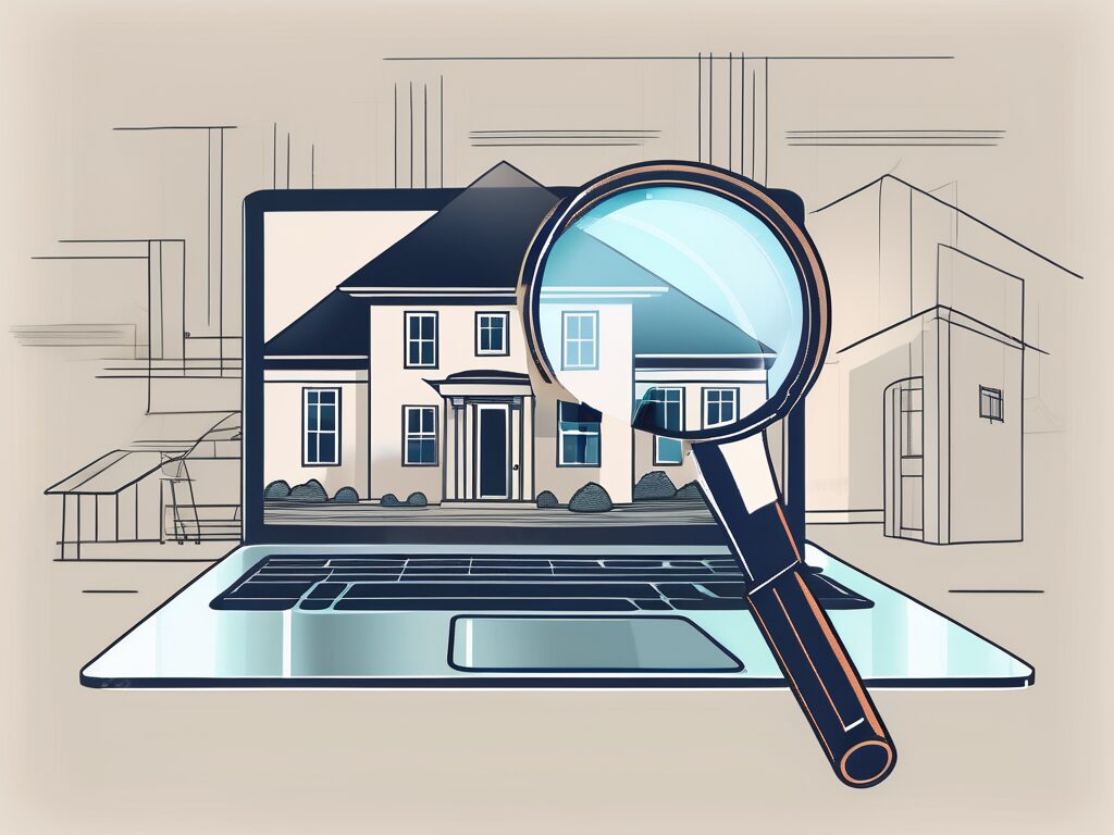 A computer with a magnifying glass hovering over it