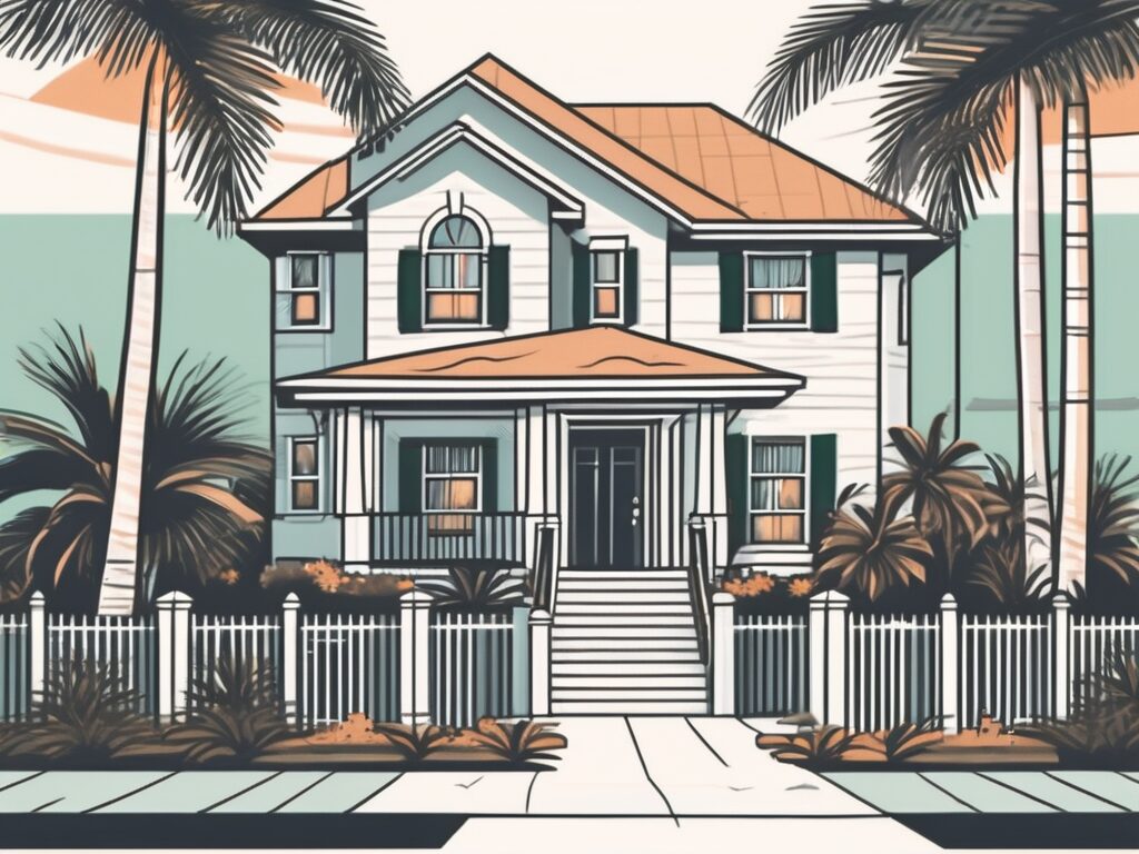 A traditional floridian home with a sold sign in the front yard