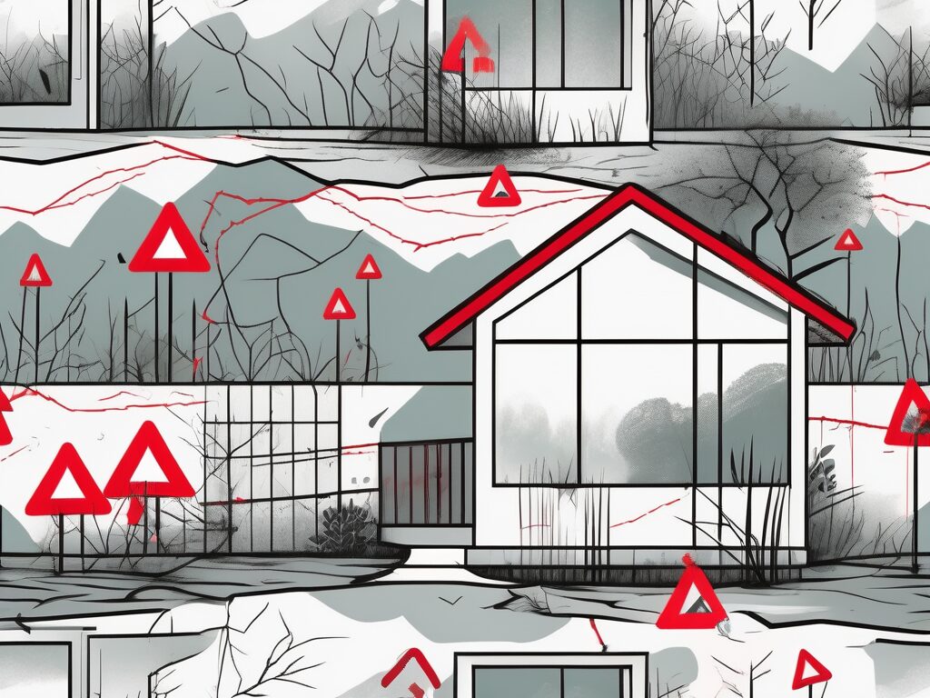 A house with various symbols of common mistakes such as a cracked foundation