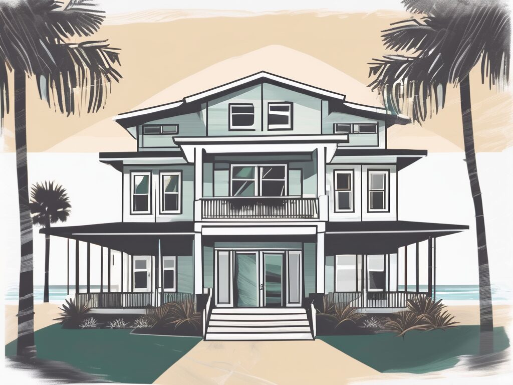 A picturesque st. augustine beach florida home with a 'for sale' sign in the front yard