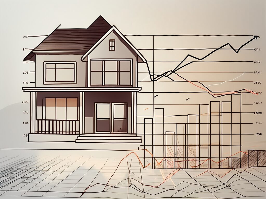 A house in miramar with a graph overlay showing the correlation between mortgage rates and home sales