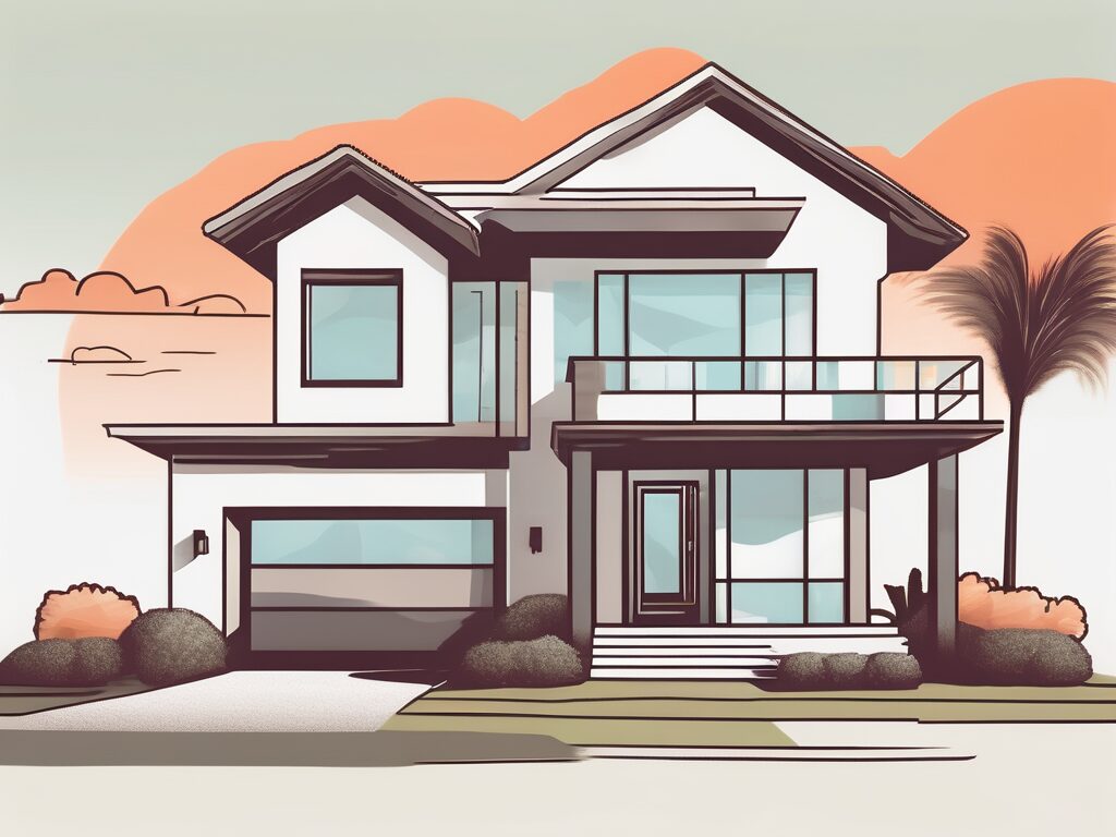 A modern house with digital marketing symbols (like a mouse cursor