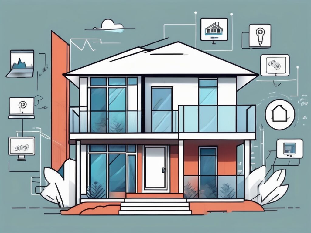 A modern house with a "for sale" sign in the yard