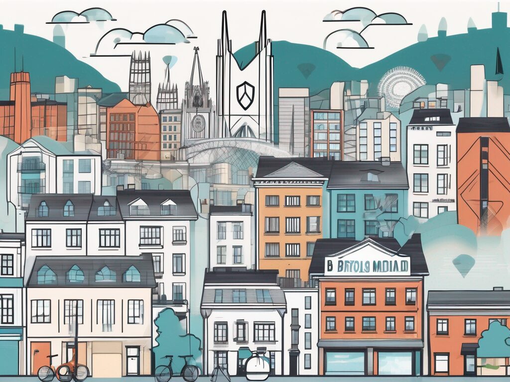 A cityscape of bristol with iconic landmarks