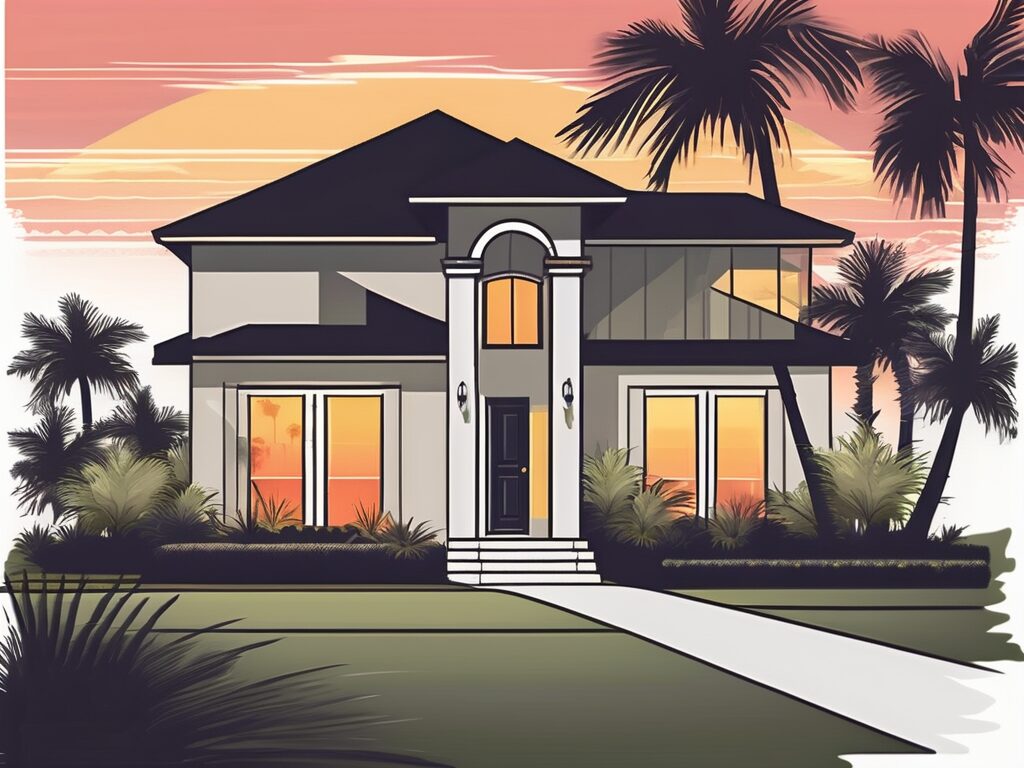 A typical home in fort myers with a "for sale" sign on the front yard