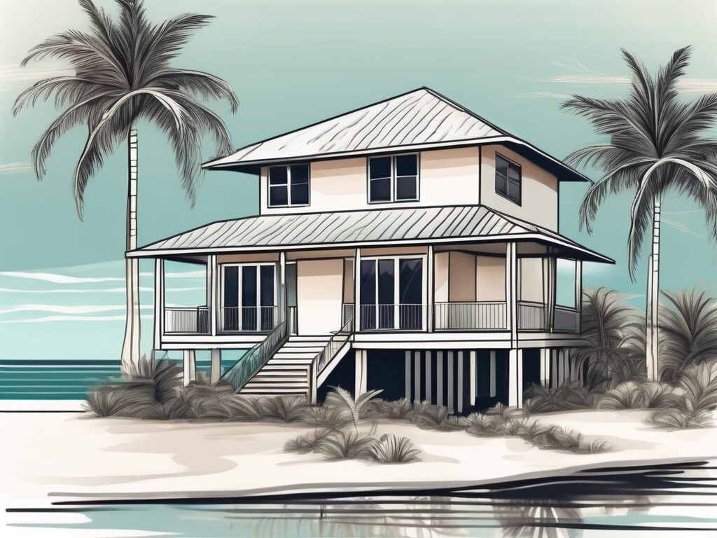 A picturesque house in islamorada with a 'for sale' sign on the front yard
