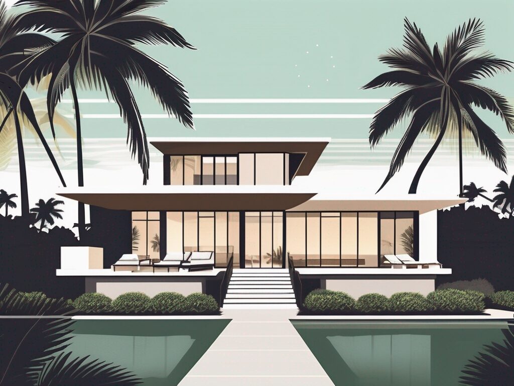 A beautiful key biscayne home with a for-sale sign in the front yard