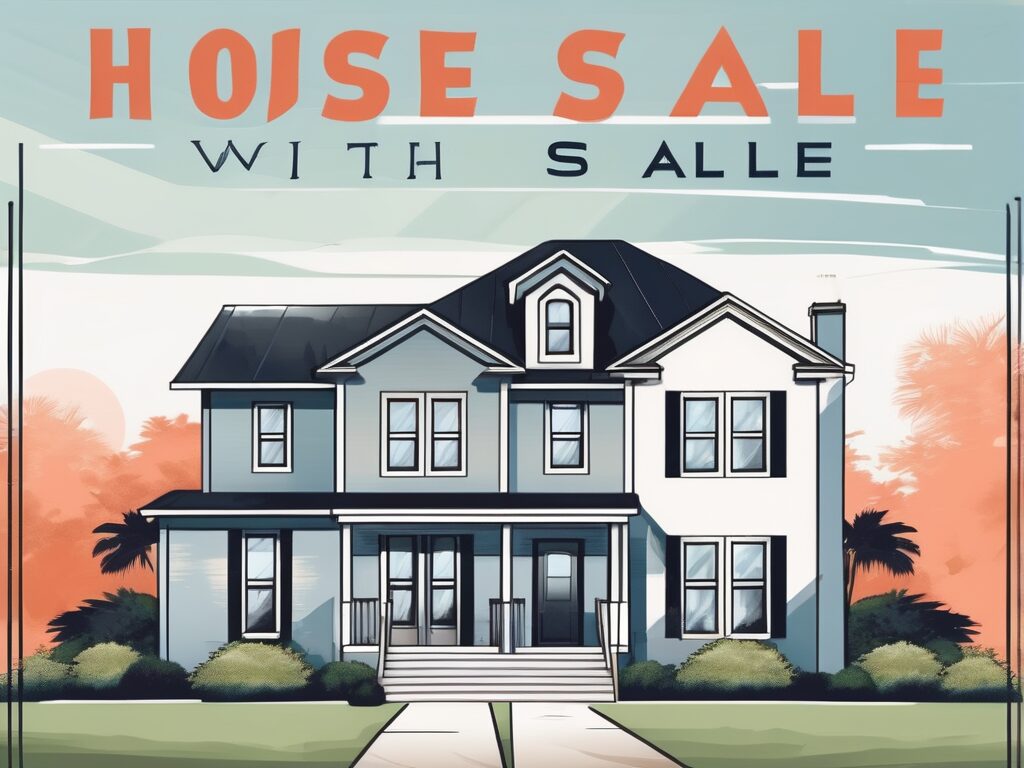 A house with a for-sale sign in the front yard