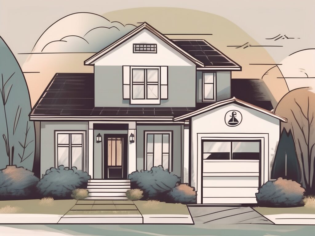 A house with a 'for sale' sign in the front yard