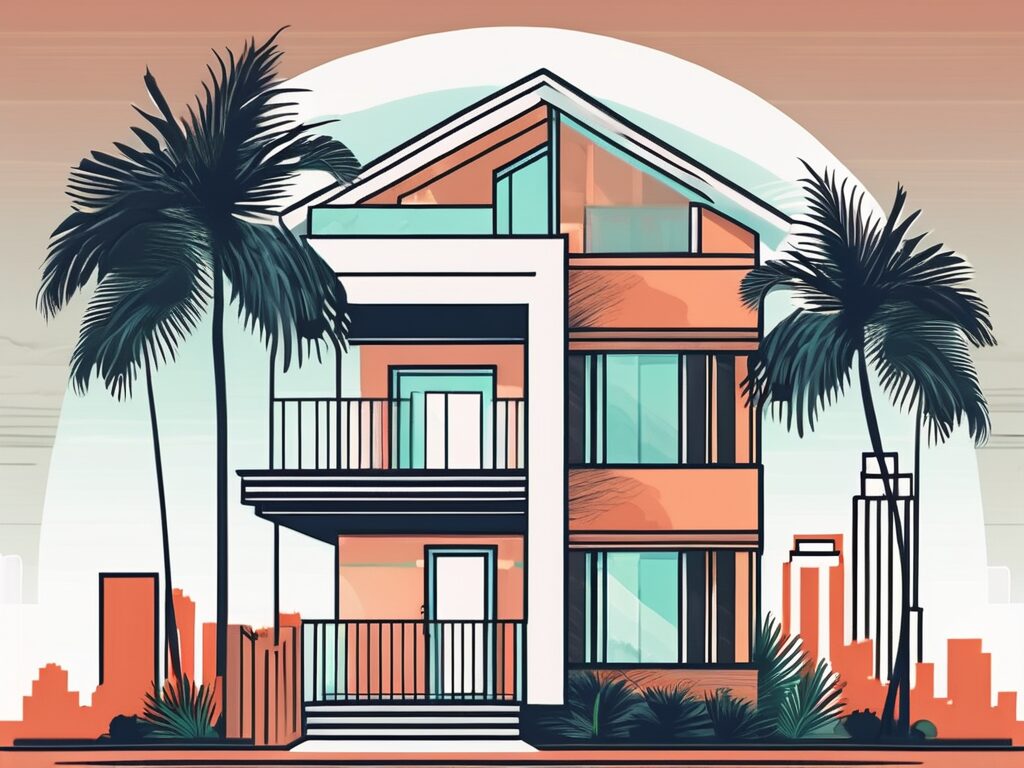 A typical miami home with a "for sale" sign in the front yard